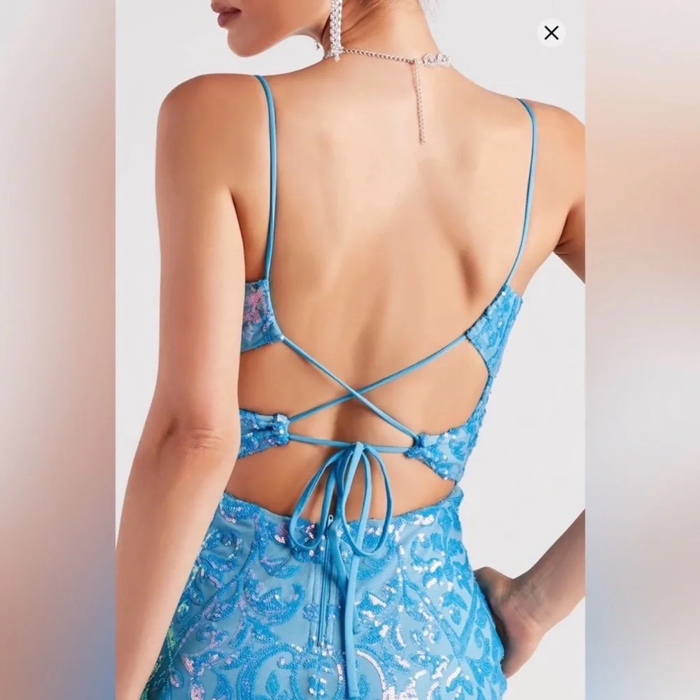 ✨🩵Windsor Sky Blue Sequin Mini Dress 🩵✨ - Picture 3 of 11